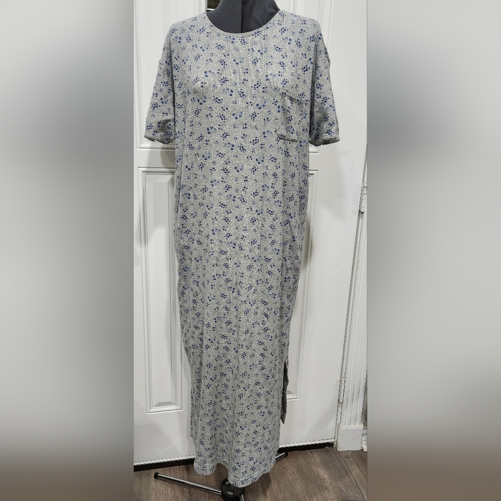 Go Softly Grey floral full length 100% cotton nightgown women's size Lar…